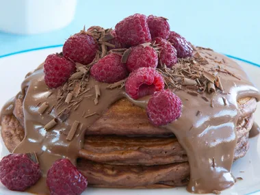 Chocolate buttermilk pancakes with chocolate custard
