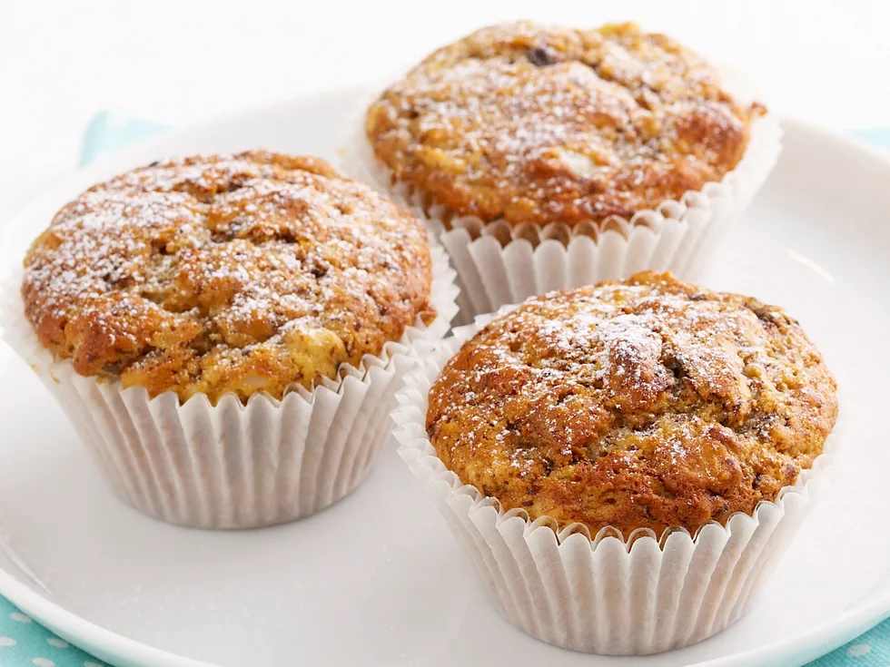 Chocolate, banana and macadamia muffins