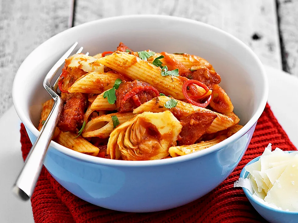 Chorizo, artichoke, parmesan and parsley penne