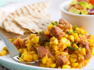Corn with Capsicum and Chorizo
