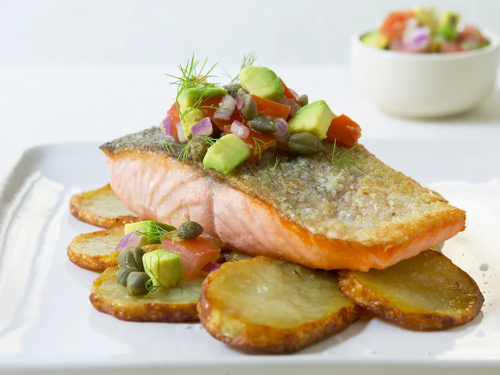 Crispy Skinned Salmon with Tomato and Caper Salsa