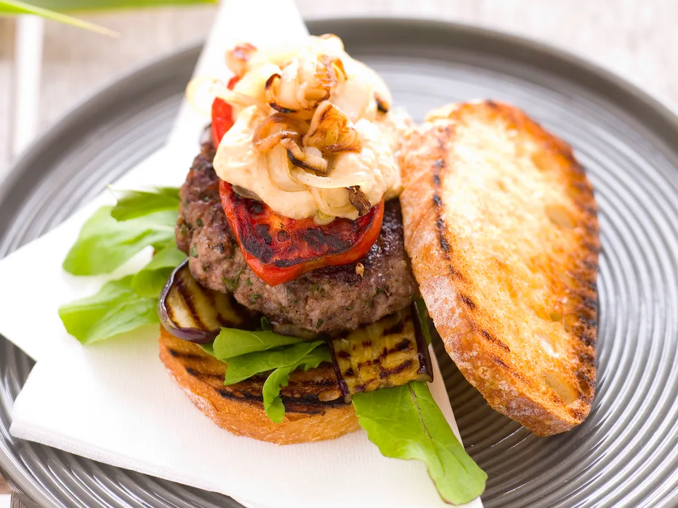Grilled beef and vegetable burgers