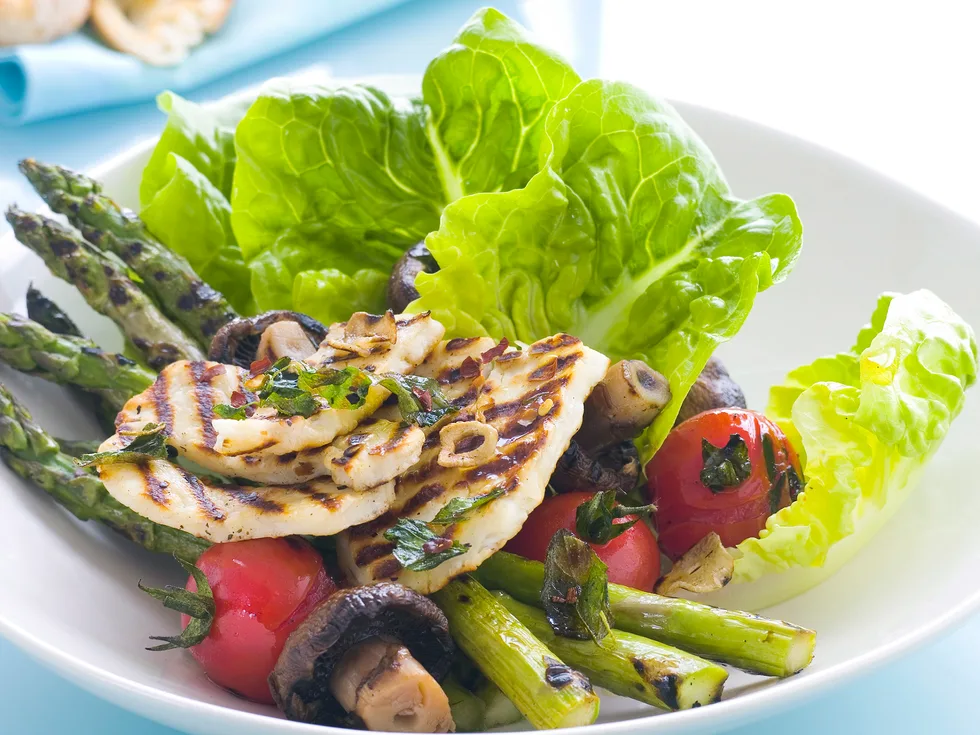 GRILLED HALOUMI AND WARM VEGETABLE SALAD
