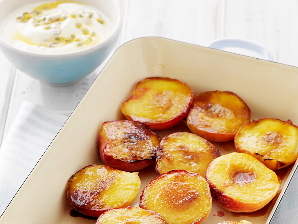 Grilled Nectarines with passionfruit Swirl Yogurt