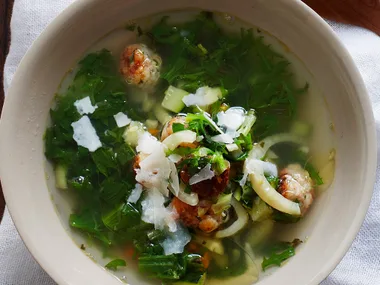 Italian wedding soup with chicken meatballs