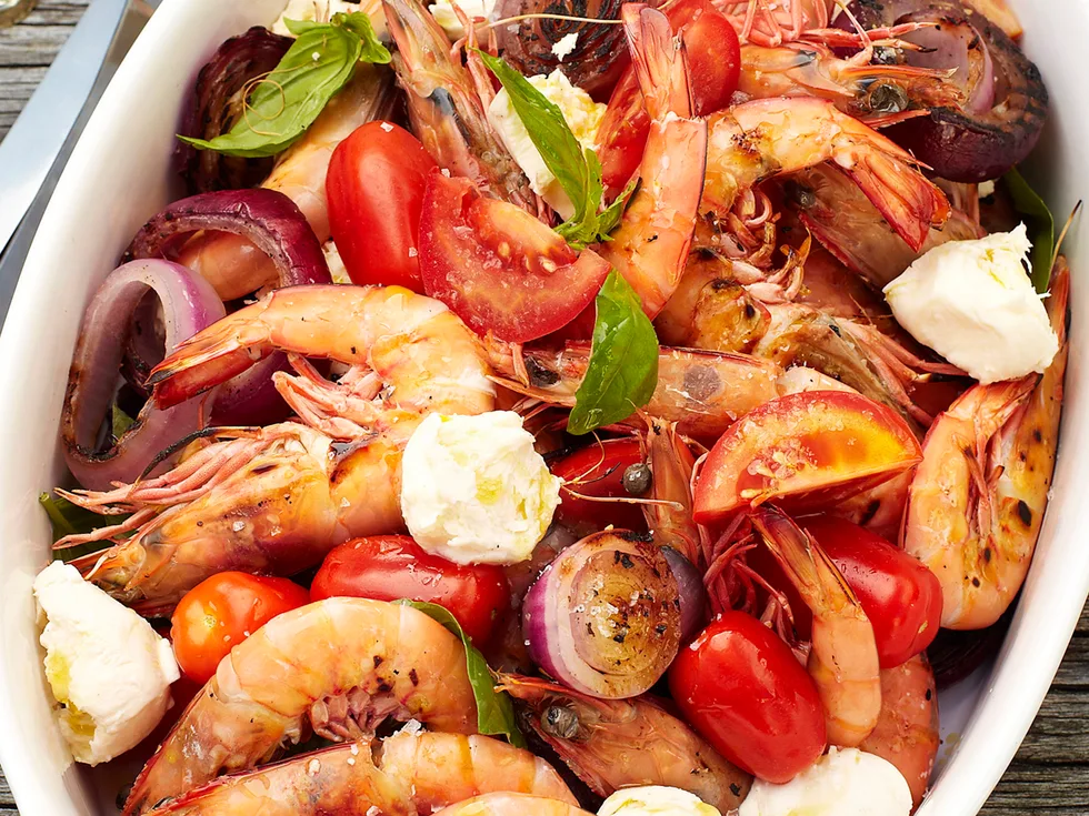 Prawn Caprese salad