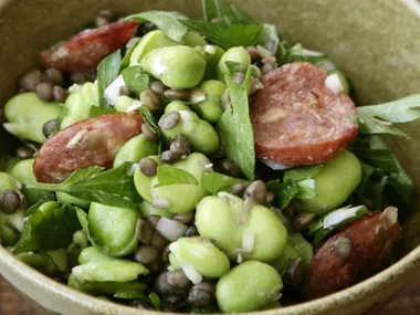 Broad Bean, Lentil and Chorizo Salad