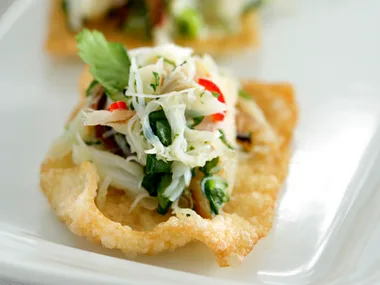 Crab on Crispy Won Ton Skins