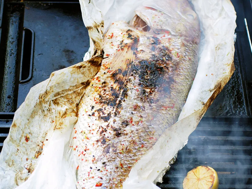 Barbecued whole fish