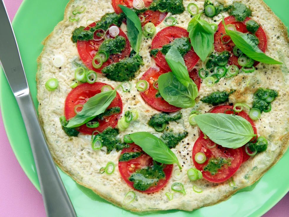 Open-Faced Omelette with Tomato and Pesto