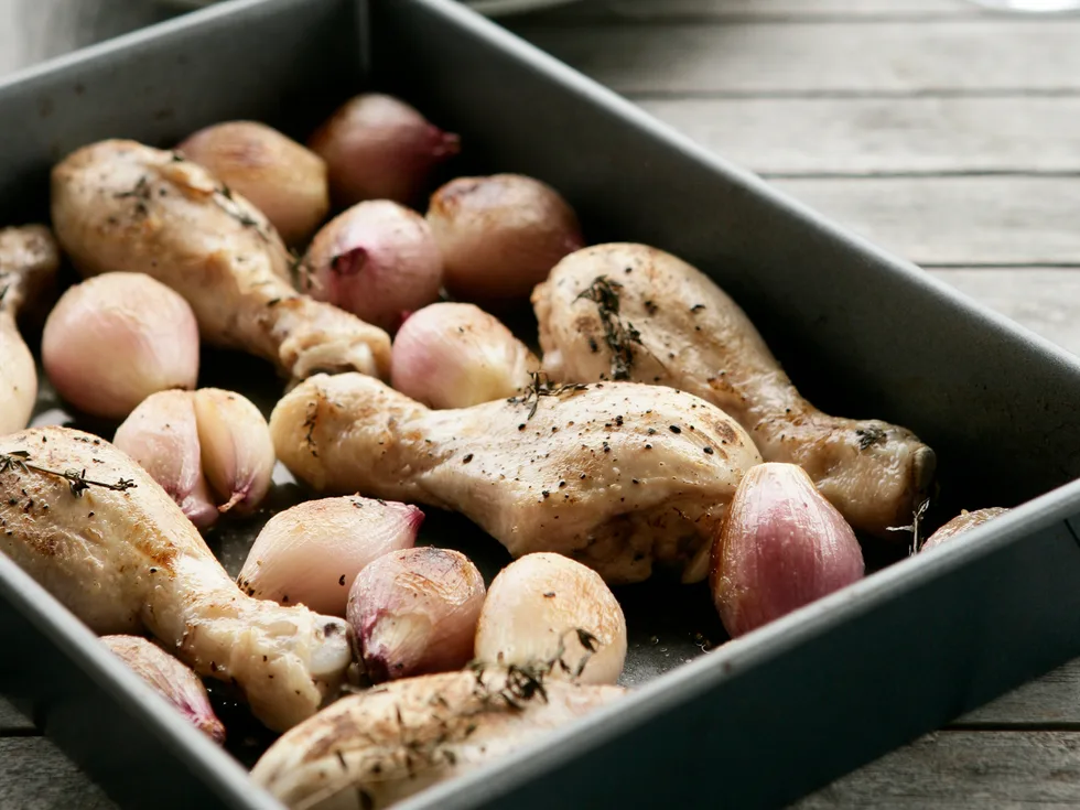 Roast Chicken Drumsticks with Glazed Shallots