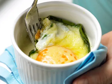 Baked Eggs and Cod with Spinach