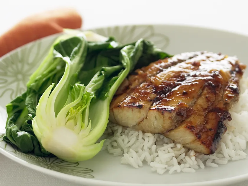 Glazed ginger fish with baby bok choy