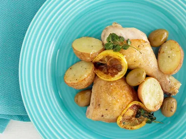 Roasted chicken with olives
