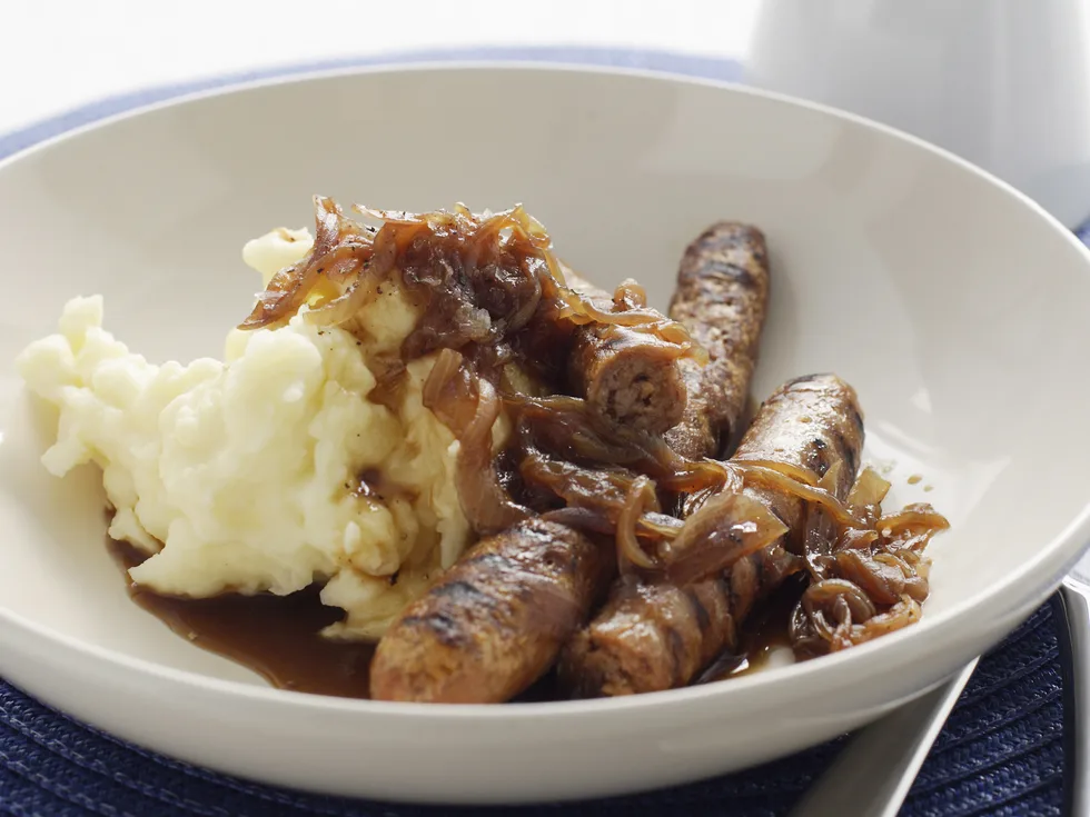 Sausages and Mash with Onion Gravy