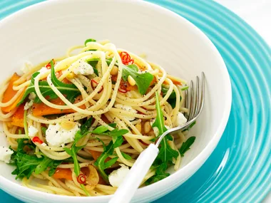 Spaghetti with Pumpkin, Fetta and Pine Nuts