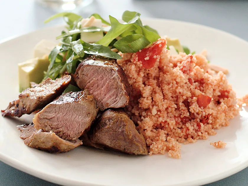 Tomato couscous with spiced lamb