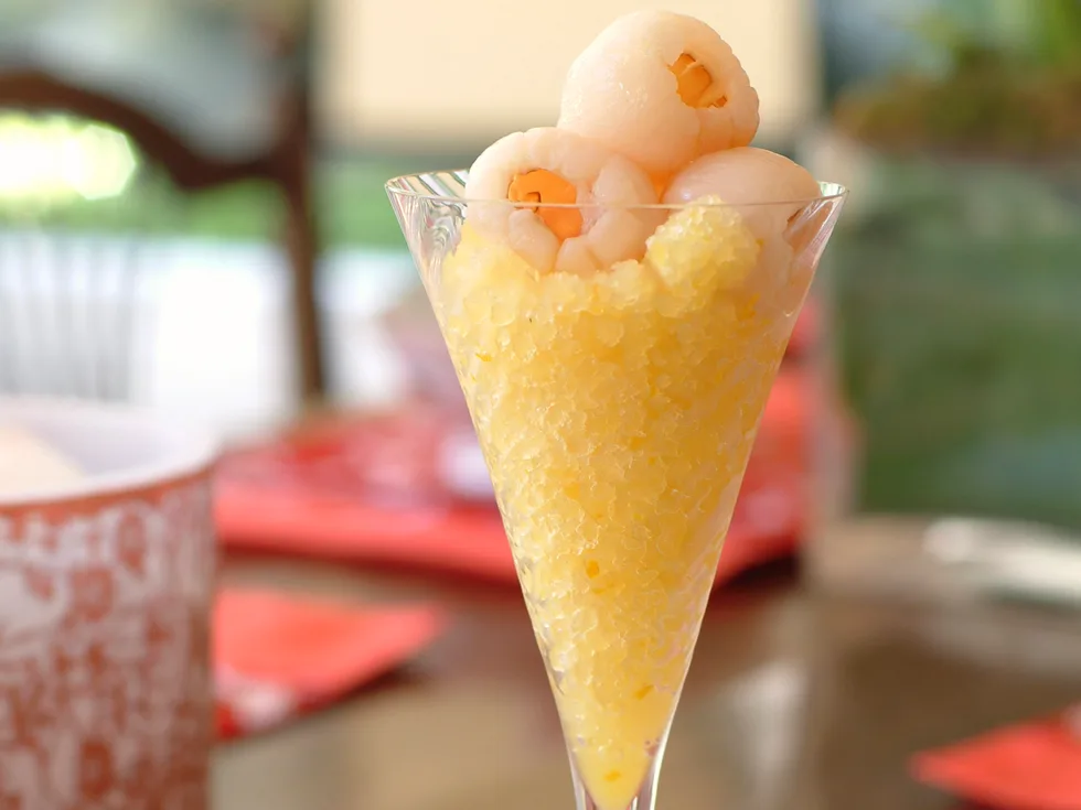 Orange and Star Anise Granita with Lychees