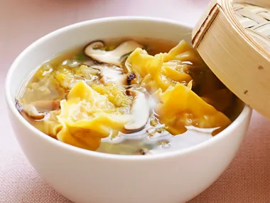 Pork dumplings in chicken broth