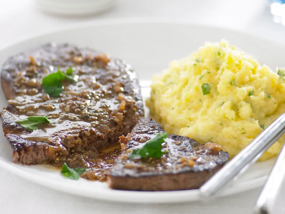 Mustard Steak with Soft Parsley Polenta