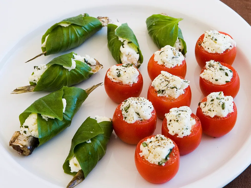 Sardines and Cherry Tomatoes with Ricotta and Basil