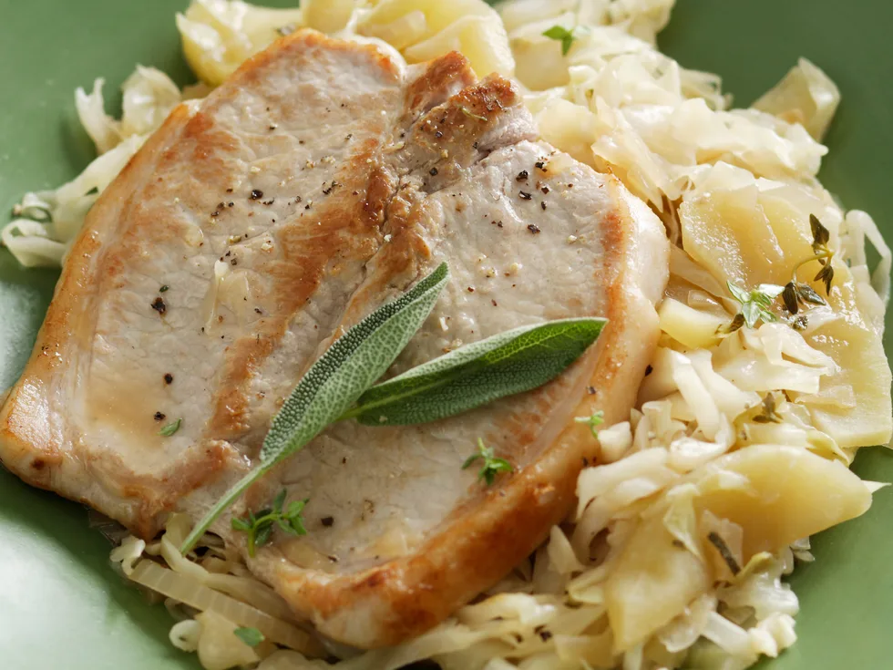 Butterflied Steaks with Cabbage and Apples