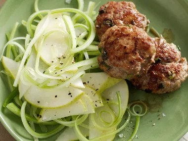 Pork Patties with Celery and Pear Salad