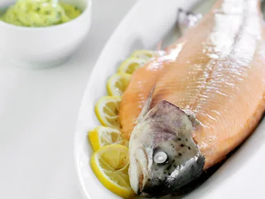 Baked Whole Salmon with Basil Mayonnaise