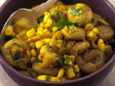 Turmeric Mushrooms and Corn