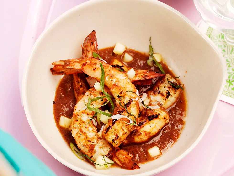 Barbecued Balti Prawns with Pineapple Salsa