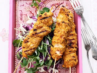 Chicken Skewers with Cabbage Salad