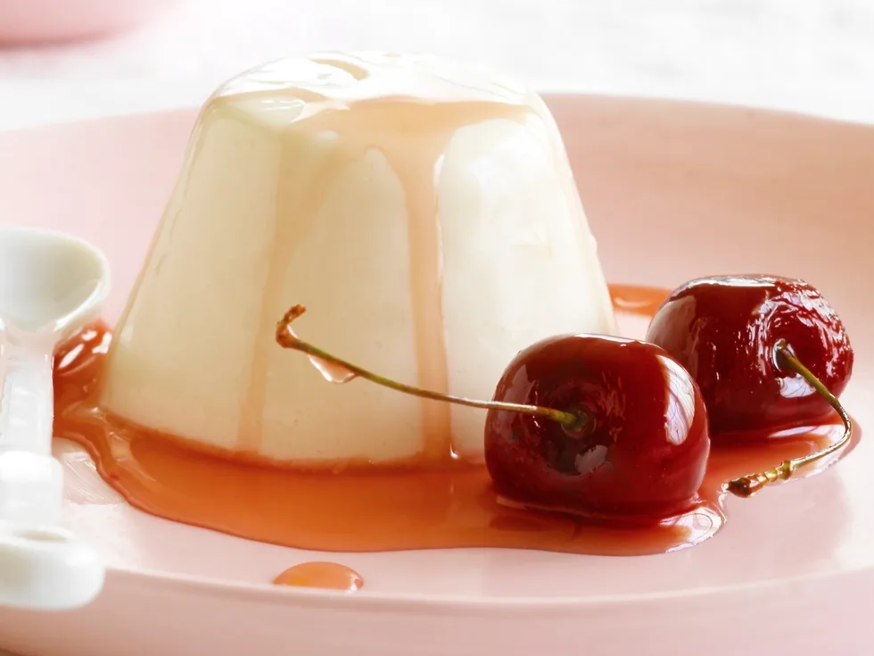 Buttermilk Puddings with Cherry Syrup