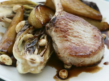 Pork Cutlets with Radicchio, Pear and Almonds