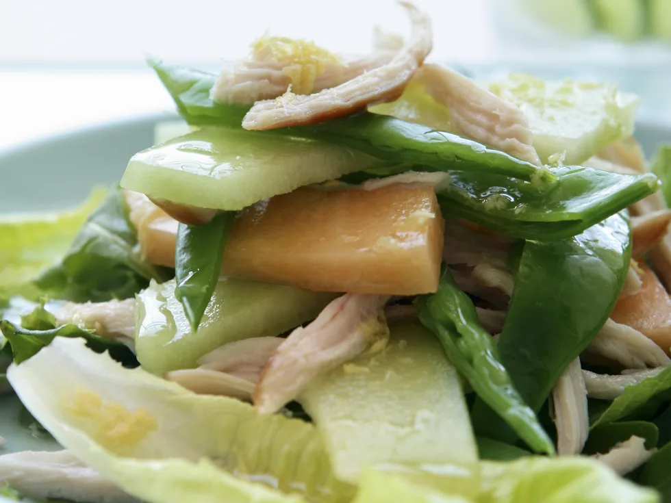 Smoked Chicken, Snow Pea and Melon Salad