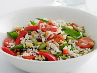 Rice, Snow Pea and Tomato Salad