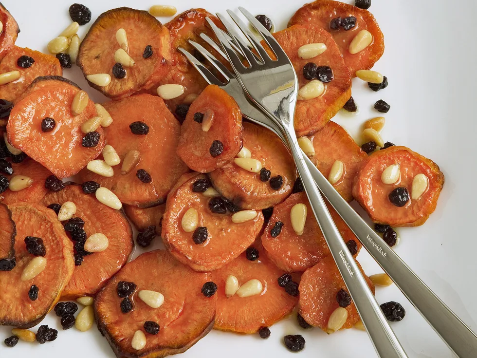 Kumara with Pine Nuts and Currants