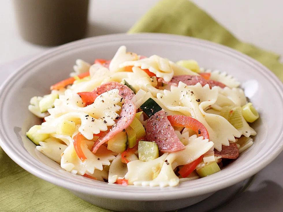 Farfalle with Pepperoni, Leek and Preserved Lemon