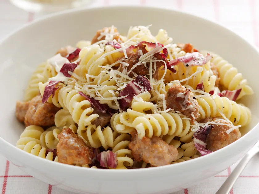 Fusilli with sausage, radicchio and mascarpone