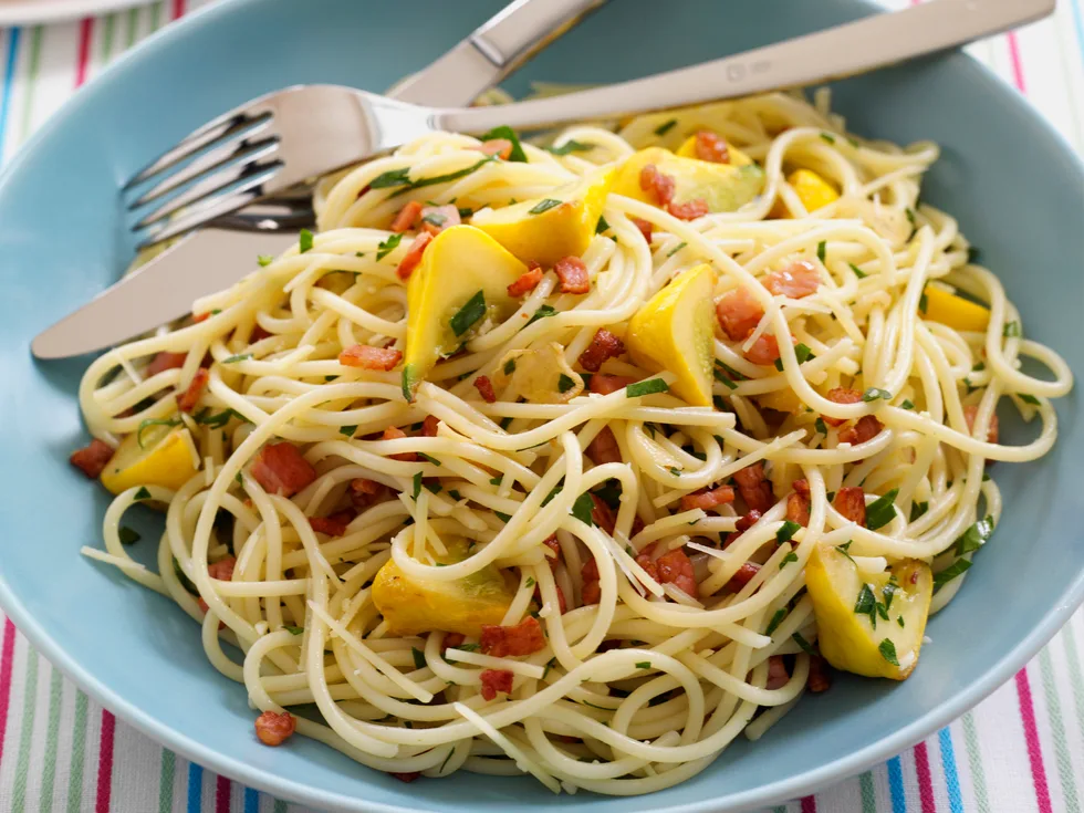 Pasta with Garlic Patty Pan Squash