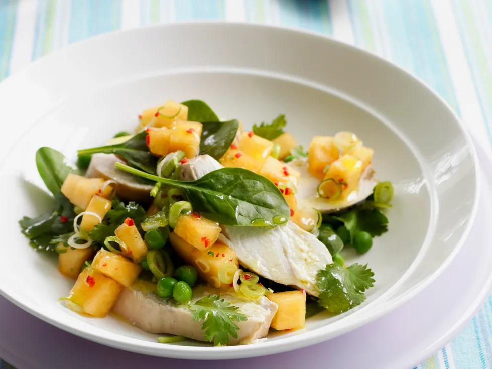 Rockmelon and Poached Chicken Salad