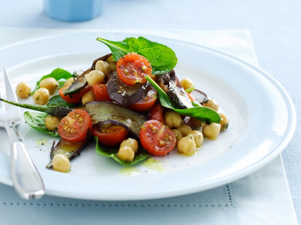 Chickpea, Eggplant and Tomato Salad