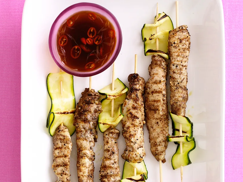 Salt and pepper chicken skewers