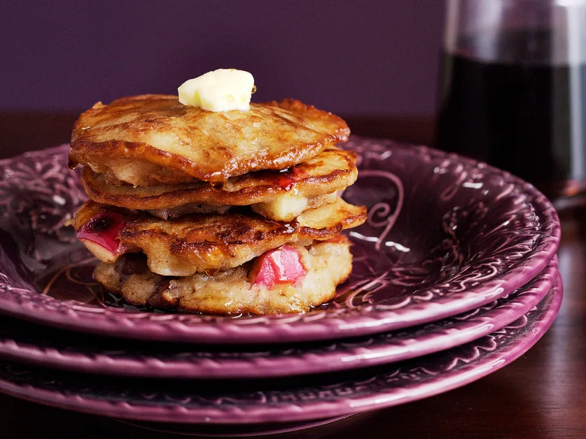 Oat, apple and pecan pancakes