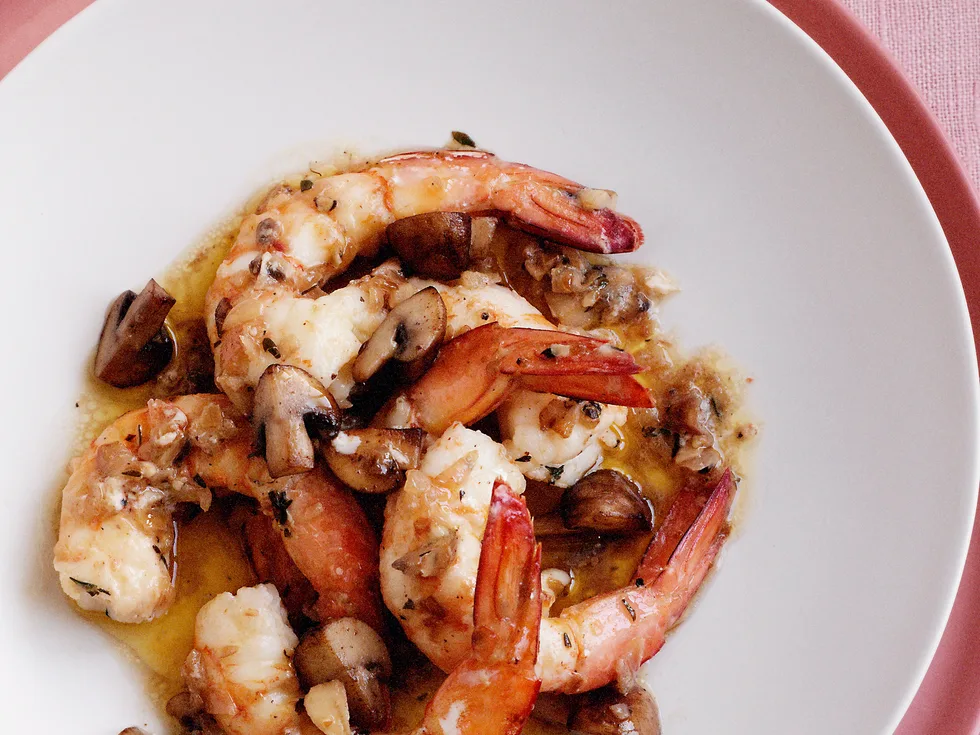 Roast Prawns with Mushrooms and Mushroom Butter