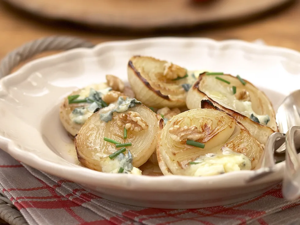 Roast White Onions with Blue Cheese