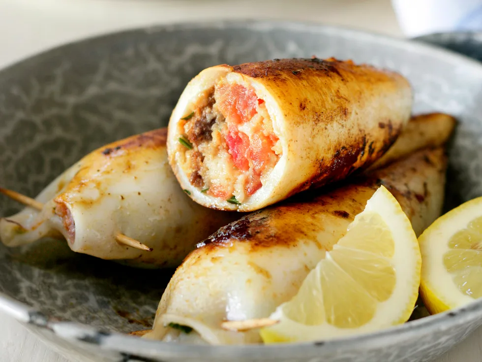 Squid Stuffed with Feta, Parsley and Chorizo