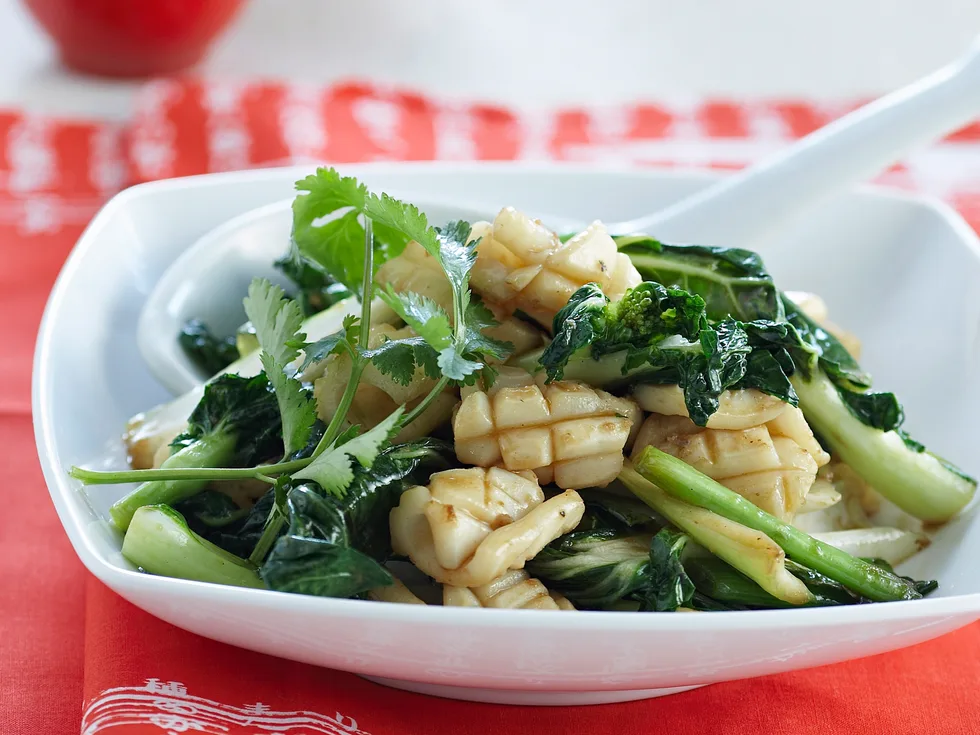 Calamari with Baby Bok Choy