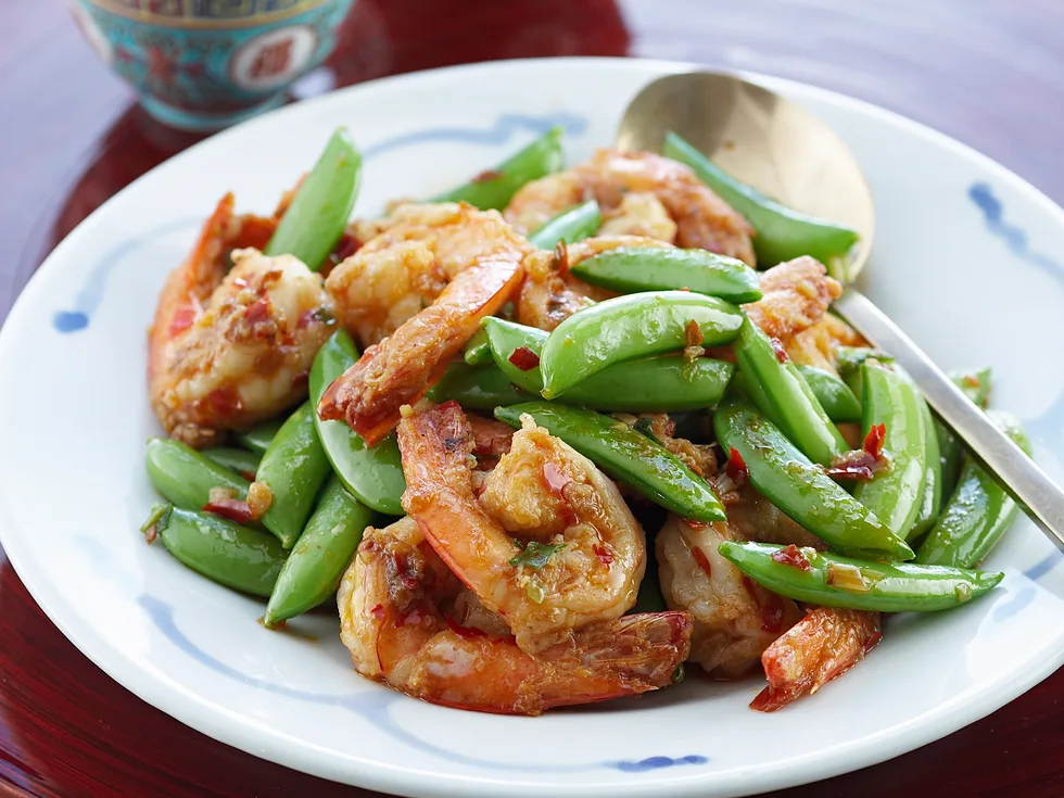 Stir-Fry Special - Szechaun Prawns with Sugar Snap Peas
