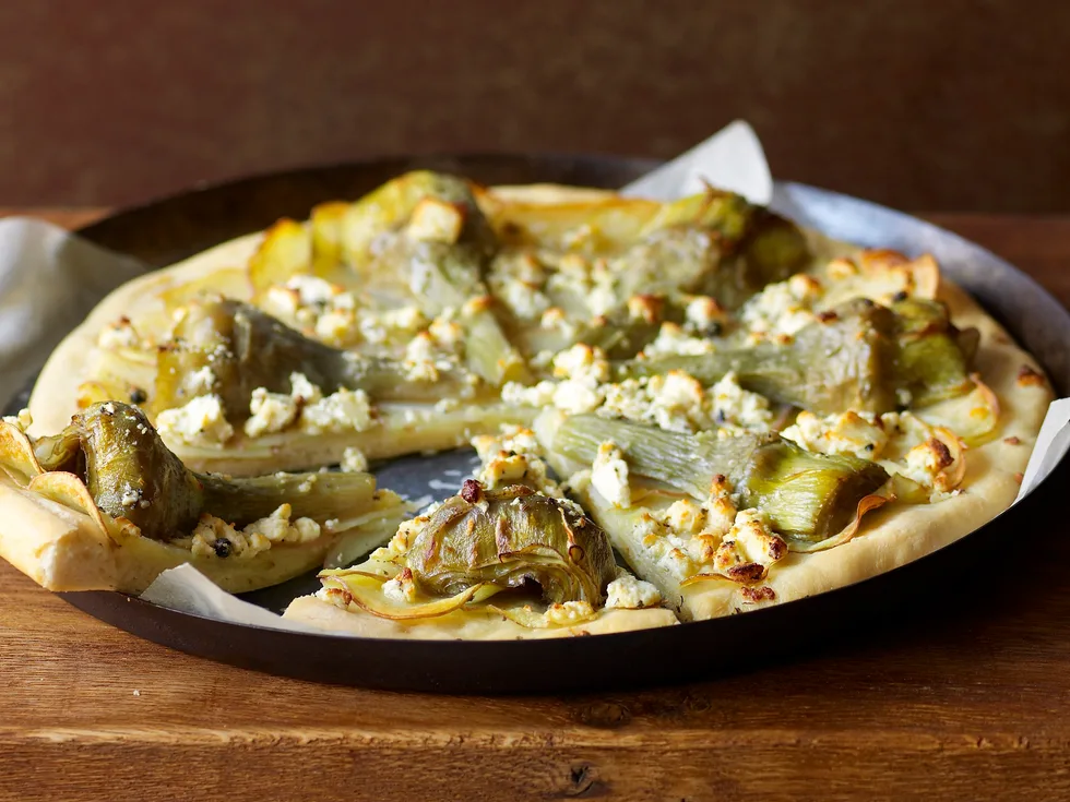 Artichoke, potato and fetta pizza