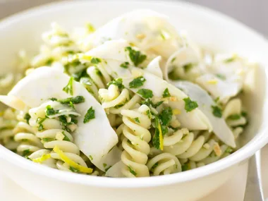 German Pasta and Chicken Salad with Herb and Lemon Sauce